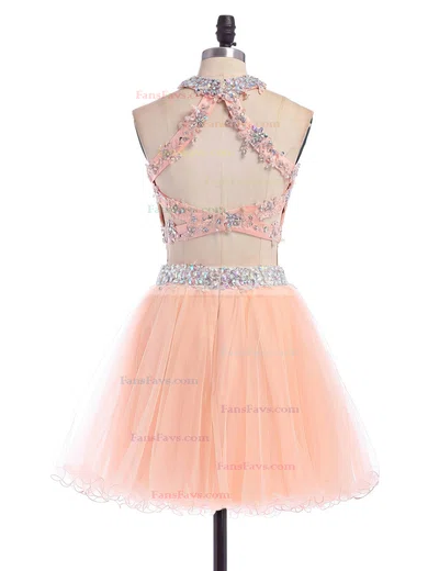 Two Piece Scoop Neck Open Back Tulle Appliques Lace Short/Mini Short Prom Dresses #Favs020102152