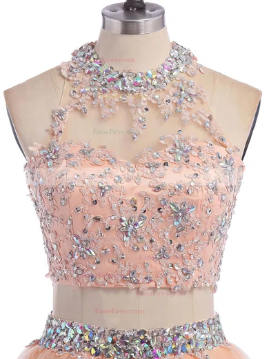 Two Piece Scoop Neck Open Back Tulle Appliques Lace Short/Mini Short Prom Dresses #Favs020102152