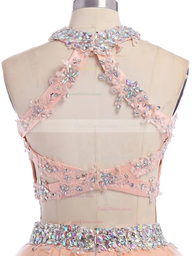 Two Piece Scoop Neck Open Back Tulle Appliques Lace Short/Mini Short Prom Dresses #Favs020102152