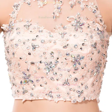 Two Piece Scoop Neck Open Back Tulle Appliques Lace Short/Mini Short Prom Dresses #Favs020102152