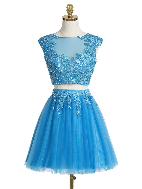 Pretty A-line Scoop Neck Tulle Short/Mini Appliques Lace Two Piece Short Prom Dresses #Favs020102431