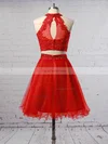 A-line High Neck Tulle Short/Mini Sequins Short Prom Dresses #Favs020102432