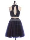 A-line Scoop Neck Tulle Short/Mini Beading Dark Navy Two Piece Short Prom Dresses #Favs020102465