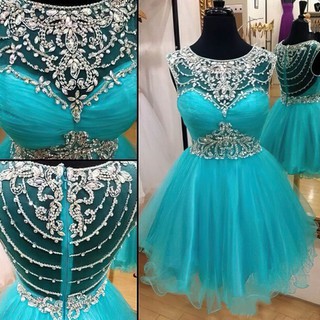 A-line Scoop Neck Tulle with Beading Short/Mini Girls Short Prom Dresses #Favs020102470 A-line Scoop Neck Tulle with Beading Short/Mini Girls Short Prom Dresses #Favs020102470