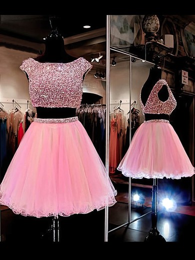 Princess Scoop Neck Tulle Short/Mini Crystal Detailing Short Prom Dresses #Favs020102546