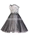 A-line Sweetheart Tulle Short/Mini Beading Short Prom Dresses #Favs020102560
