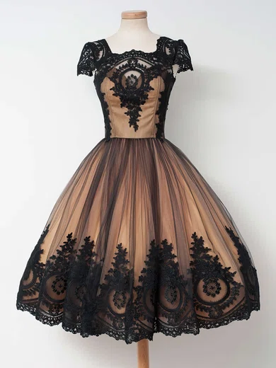 Ball Gown Square Neckline Tulle Knee-length Appliques Lace Short Prom Dresses #Favs020102564