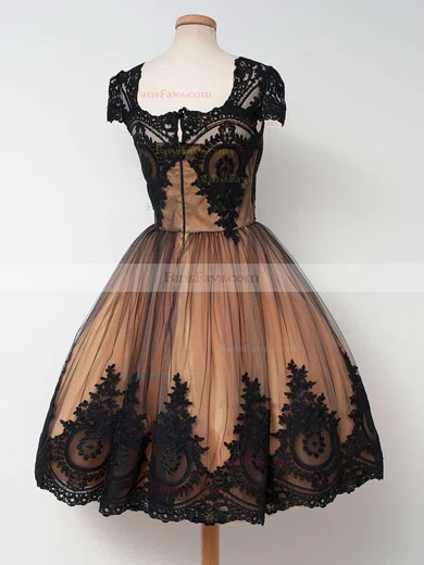 Ball Gown Square Neckline Tulle Knee-length Appliques Lace Short Prom Dresses #Favs020102564