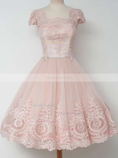 Ball Gown Square Neckline Tulle Knee-length Appliques Lace Short Prom Dresses #Favs020102564