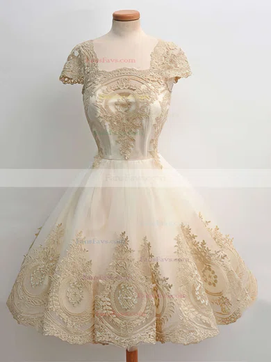 Ball Gown Square Neckline Tulle Knee-length Appliques Lace Short Prom Dresses #Favs020102564