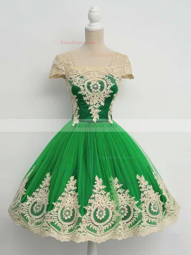 Ball Gown Square Neckline Tulle Knee-length Appliques Lace Short Prom Dresses #Favs020102564