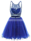 Two Piece Short/Mini A-line Scoop Neck Tulle Beading Royal Blue Backless Short Prom Dresses #Favs020102726