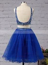 Two Piece Short/Mini A-line Scoop Neck Tulle Beading Royal Blue Backless Short Prom Dresses #Favs020102726