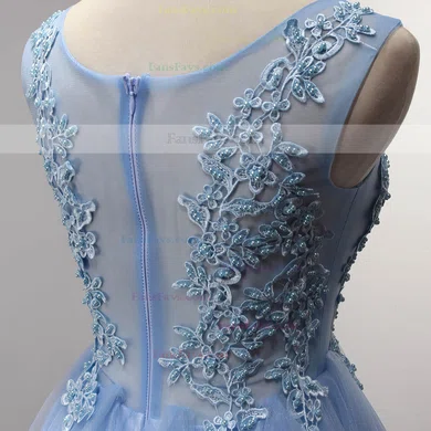 Cute A-line Scoop Neck Tulle Short/Mini Pearl Detailing Short Prom Dresses #Favs020102909