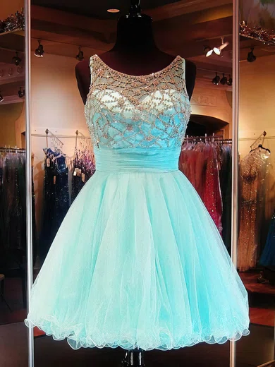 Stunning A-line Scoop Neck Tulle Short/Mini Beading Open Back Short Prom Dresses #Favs020102911