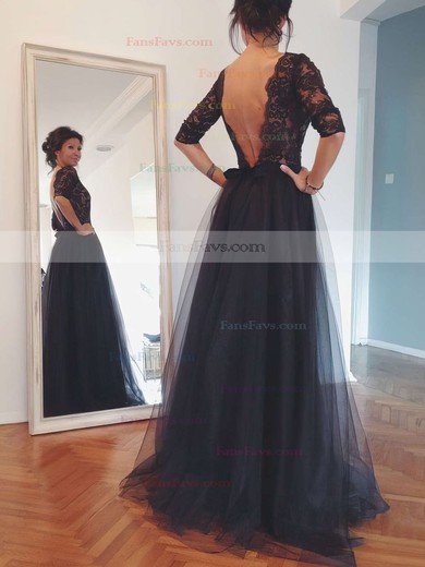 A-line Scoop Neck Tulle Floor-length Beading Prom Dresses #Favs02016844