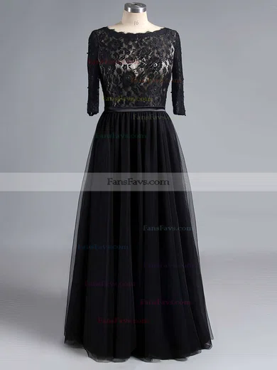 A-line Scoop Neck Tulle Floor-length Beading Prom Dresses #Favs02016844