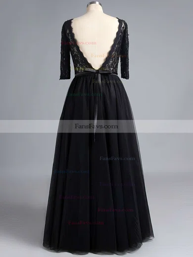 A-line Scoop Neck Tulle Floor-length Beading Prom Dresses #Favs02016844