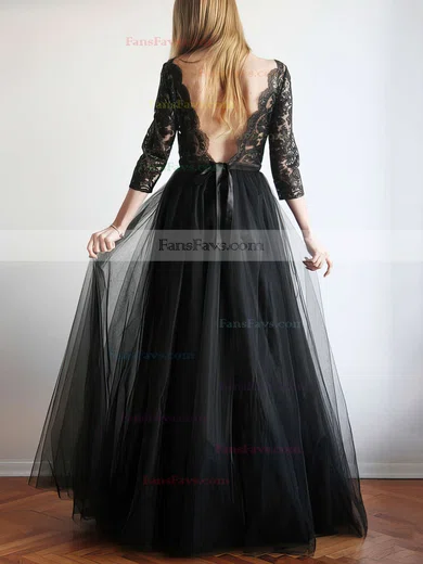 A-line Scoop Neck Tulle Floor-length Beading Prom Dresses #Favs02016844