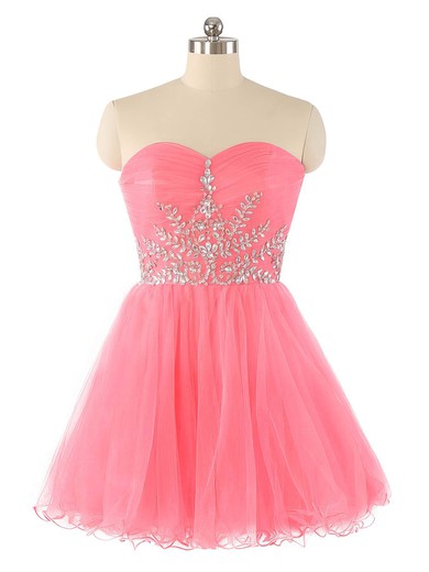 A-line Sweetheart Tulle Short/Mini Beading Wholesale Prom Dresses #Favs020102932