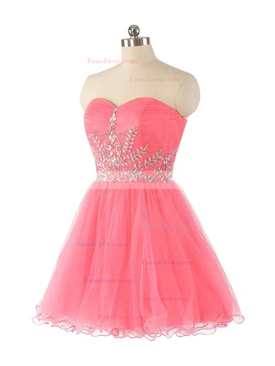 A-line Sweetheart Tulle Short/Mini Beading Wholesale Short Prom Dresses #Favs020102932