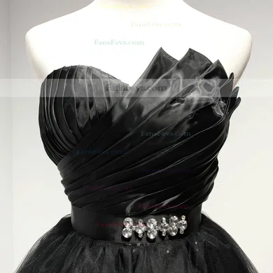 A-line Sweetheart Tulle Short/Mini Sashes / Ribbons Black Girls Short Prom Dresses #Favs020103728