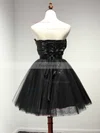 A-line Sweetheart Tulle Short/Mini Sashes / Ribbons Black Girls Short Prom Dresses #Favs020103728