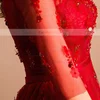 Online A-line Scoop Neck Tulle Knee-length Sashes / Ribbons Red 1/2 Sleeve Short Prom Dresses #Favs020103757
