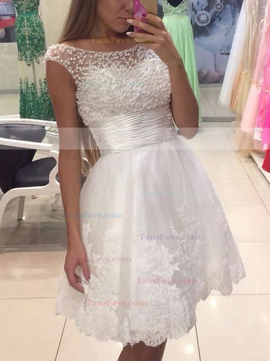 A-line Scoop Neck Tulle Short/Mini Appliques Lace Short Prom Dresses #Favs020104126