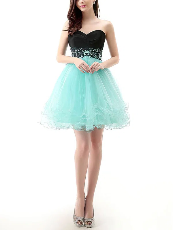 A-line Sweetheart Tulle Short/Mini with Appliques Lace Short Prom Dresses #Favs020104128
