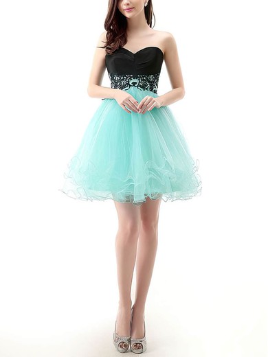 A-line Sweetheart Tulle Short/Mini with Appliques Lace Prom Dresses #Favs020104128