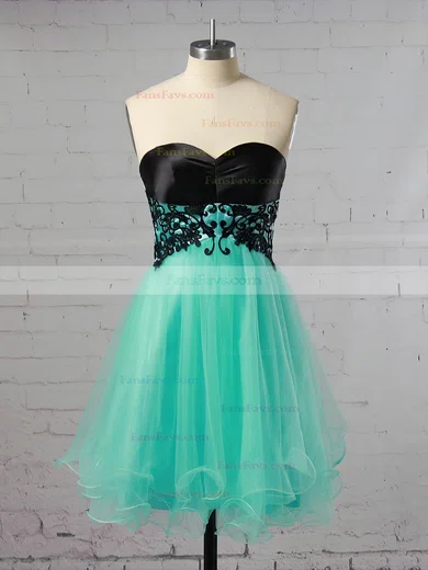 A-line Sweetheart Tulle Short/Mini with Appliques Lace Short Prom Dresses #Favs020104128