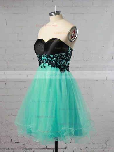 A-line Sweetheart Tulle Short/Mini with Appliques Lace Short Prom Dresses #Favs020104128