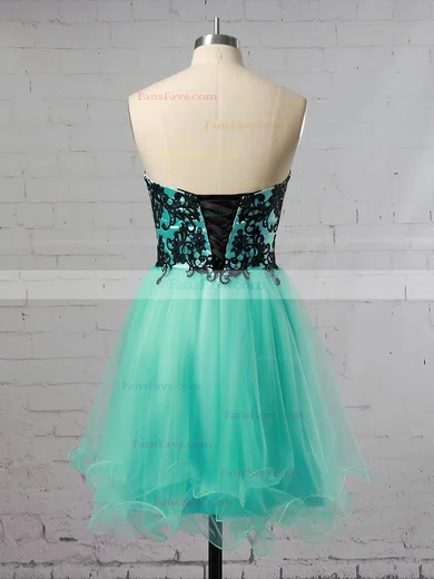 A-line Sweetheart Tulle Short/Mini with Appliques Lace Short Prom Dresses #Favs020104128