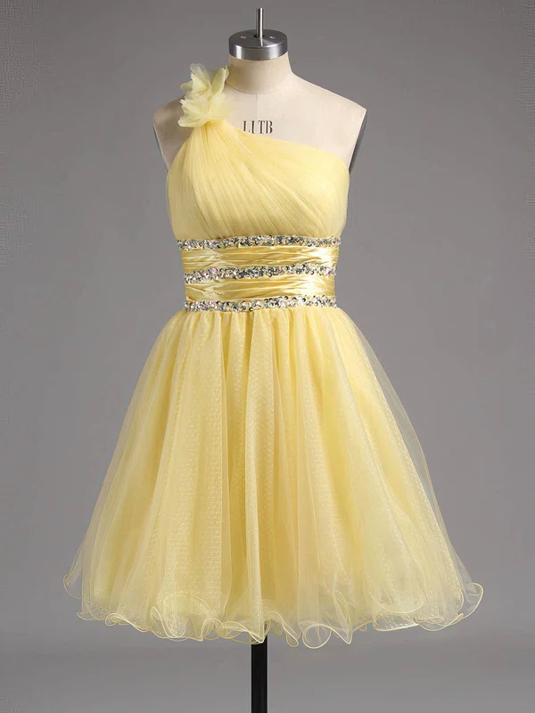 Empire One Shoulder Tulle Short/Mini Beading Short Prom Dresses #Favs02013242