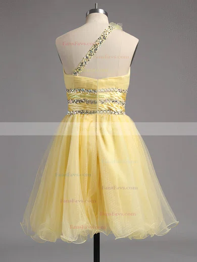 Empire One Shoulder Tulle Short/Mini Beading Short Prom Dresses #Favs02013242