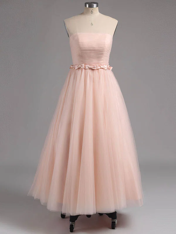 A-line Strapless Tulle Tea-length Sashes / Ribbons Short Prom Dresses #Favs02013482