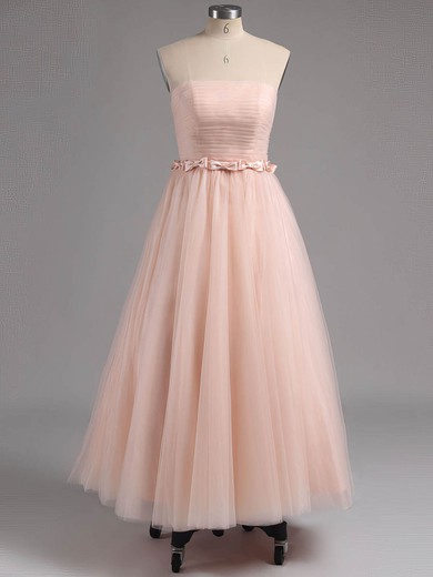 A-line Strapless Tulle Tea-length Sashes / Ribbons Homecoming Dresses #Favs02013482