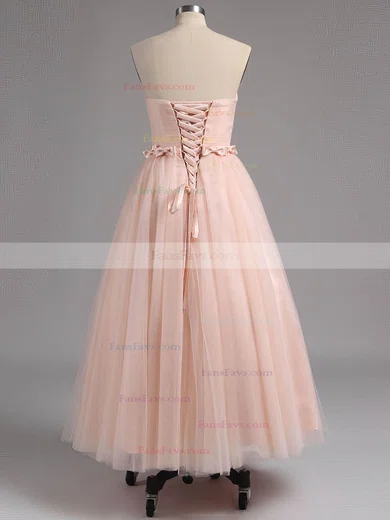 A-line Strapless Tulle Tea-length Sashes / Ribbons Short Prom Dresses #Favs02013482