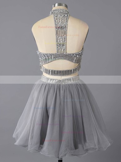 A-line High Neck Short/Mini Tulle Prom Dresses with Ruffle #Favs02016369