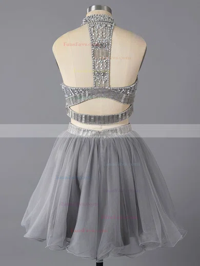 A-line High Neck Short/Mini Tulle Prom Dresses with Ruffle #Favs02016369