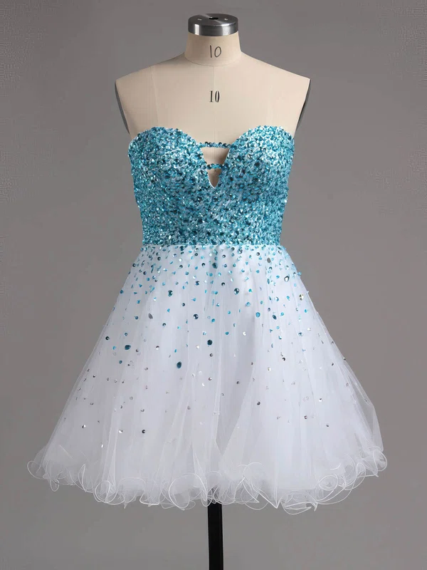 A-line Sweetheart Tulle Short/Mini Beading Short Prom Dresses #Favs02016389