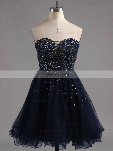 A-line Sweetheart Tulle Short/Mini Beading Short Prom Dresses #Favs02016389