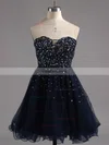 A-line Sweetheart Tulle Short/Mini Beading Short Prom Dresses #Favs02016389