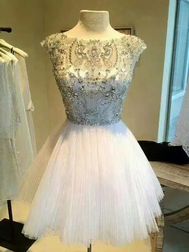 A-line Scoop Neck Short/Mini Tulle Prom Dresses with Beading #Favs02016905
