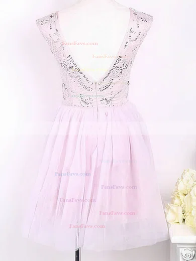 A-line Scoop Neck Short/Mini Tulle Prom Dresses with Beading #Favs02016905