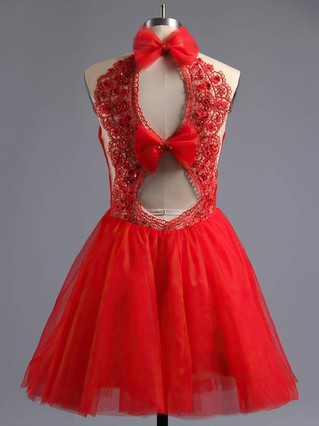 A-line Scoop Neck Tulle Short/Mini Beading Short Prom Dresses #Favs02016973 A-line Scoop Neck Tulle Short/Mini Beading Short Prom Dresses #Favs02016973
