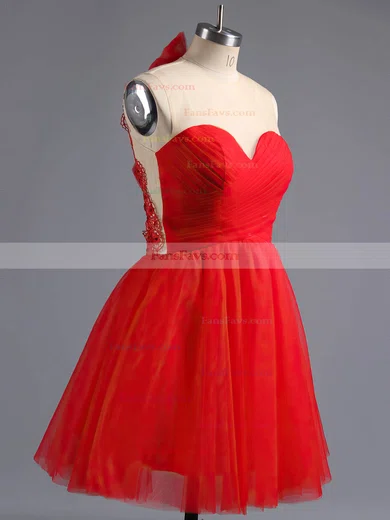 A-line Scoop Neck Tulle Short/Mini Beading Short Prom Dresses #Favs02016973