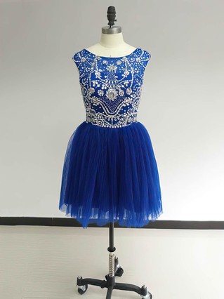 Scoop Neck Royal Blue Tulle Ruffles Beading Cute Short/Mini Short Prom Dresses #Favs02017469 Scoop Neck Royal Blue Tulle Ruffles Beading Cute Short/Mini Short Prom Dresses #Favs02017469