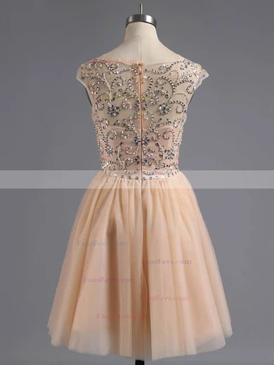 A-line Scoop Neck Tulle Short/Mini Beading Short Prom Dresses #Favs02018794